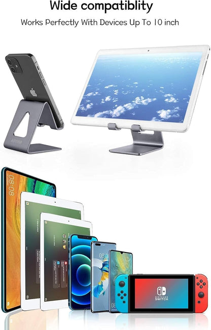 Cell Phone Stand Desk Phone Holder - Aluminum Mobile Phone Cradle Dock for iPhone 15 14 13 12 pro 11 X Xs max 8 7 6 6s Plus SE 5 Samsung All Smart Phones, Dark Gray