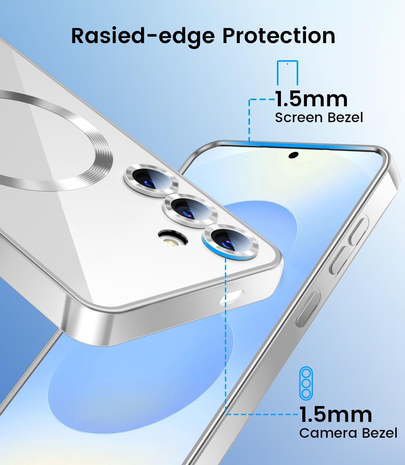 Slim Thin for Samsung Galaxy S25 Case, Compatible with MagSafe, Built-in Camera Lens Protector, Shockproof Protective Phone Case, Soft Electroplated Clear Phone Cover, Silver