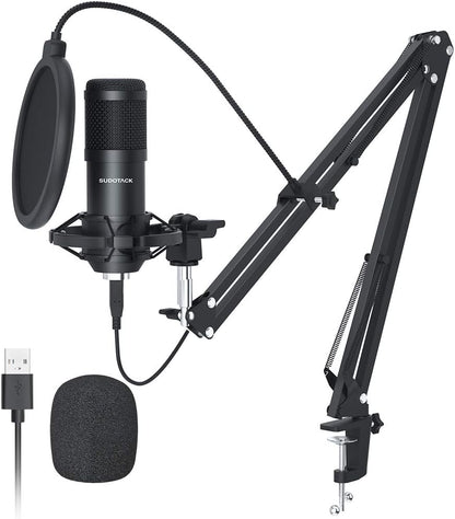 SUDOTACK USB Condenser Podcast Microphone for PC: Studio Microphone Kit with 192KHz/24bit Professional Sound Chipset Cardioid for Recording, Streaming, Gaming, Voice-Over, YouTube, Skype, Twitch
