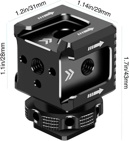 3 Port Cold Shoe Mount with 1/4"-20 Thread for Camera Cage Flash LED Monitor Microphone etc., Aluminum Camera Triple Cold Shoe Extension Bracket Compatible with Nikon, Canon, Sony..DSLR/SLR