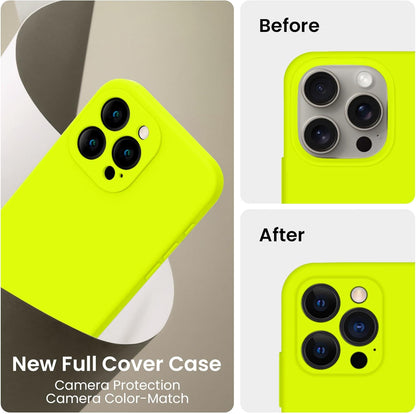 FireNova Designed for iPhone 15 Pro Max Case, Silicone Upgraded [Camera Protection] Phone Case with [2 Screen Protectors], Soft Anti-Scratch Microfiber Lining Inside, 6.7 inch, Fluorescent Green