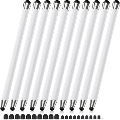 Stylus Pen for Touchscreen 10Pcs, 2-in-1 High Sensitivity & Precision Stylists pens, Stylus Pen for iPad/iPhone/Samsung/Android Tablets and Universal Capacitive Touch Screen (White)