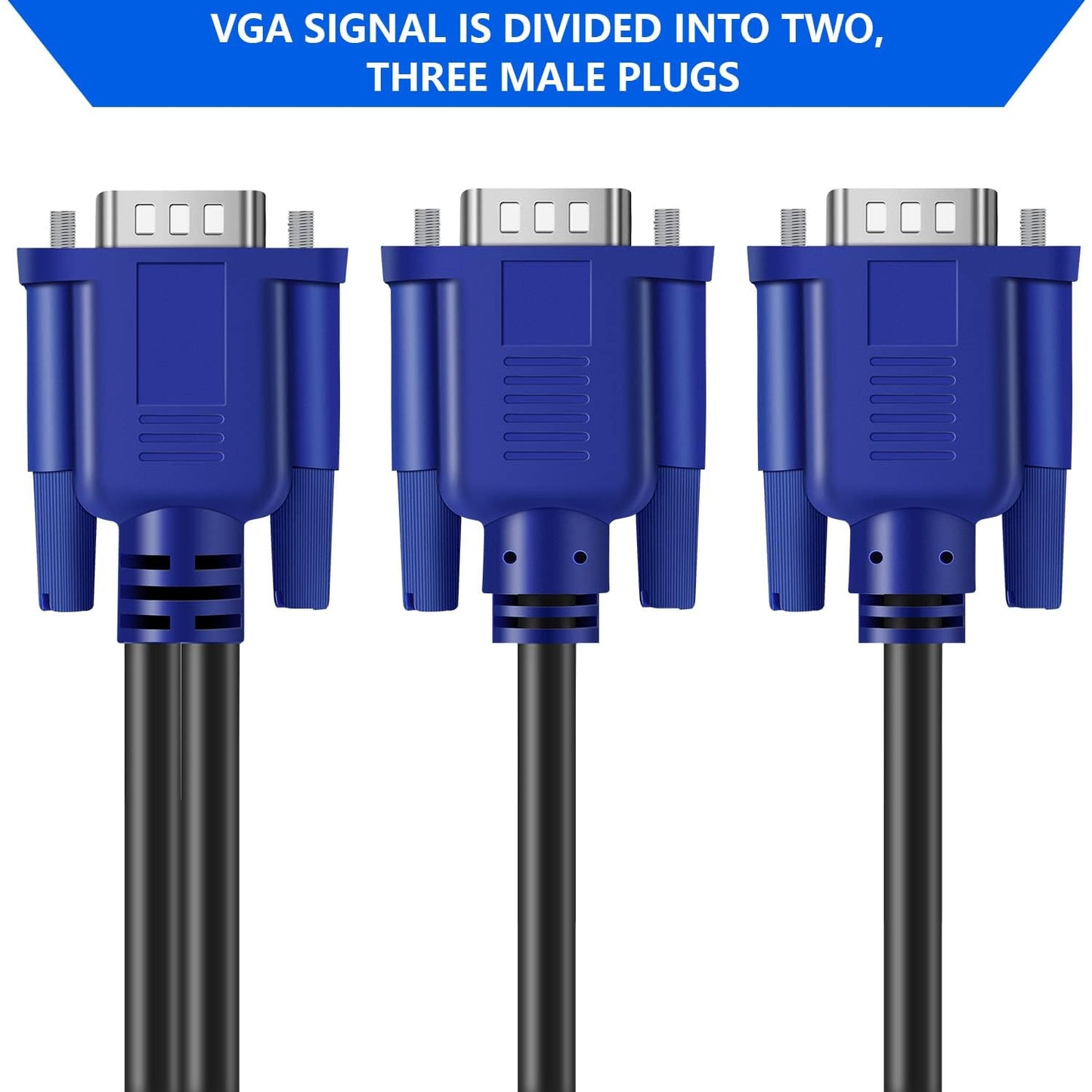 PASOW VGA Splitter Cable (No Screen Extension) 1 Male to 2 Male Dual Monitor Y Adapter 1080P Full HD for projectors, HDTVs, Monitors (3 Feet) - Only for Screen Duplication - Work for Identical Monitor