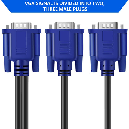 PASOW VGA Splitter Cable (No Screen Extension) 1 Male to 2 Male Dual Monitor Y Adapter 1080P Full HD for projectors, HDTVs, Monitors (3 Feet) - Only for Screen Duplication - Work for Identical Monitor