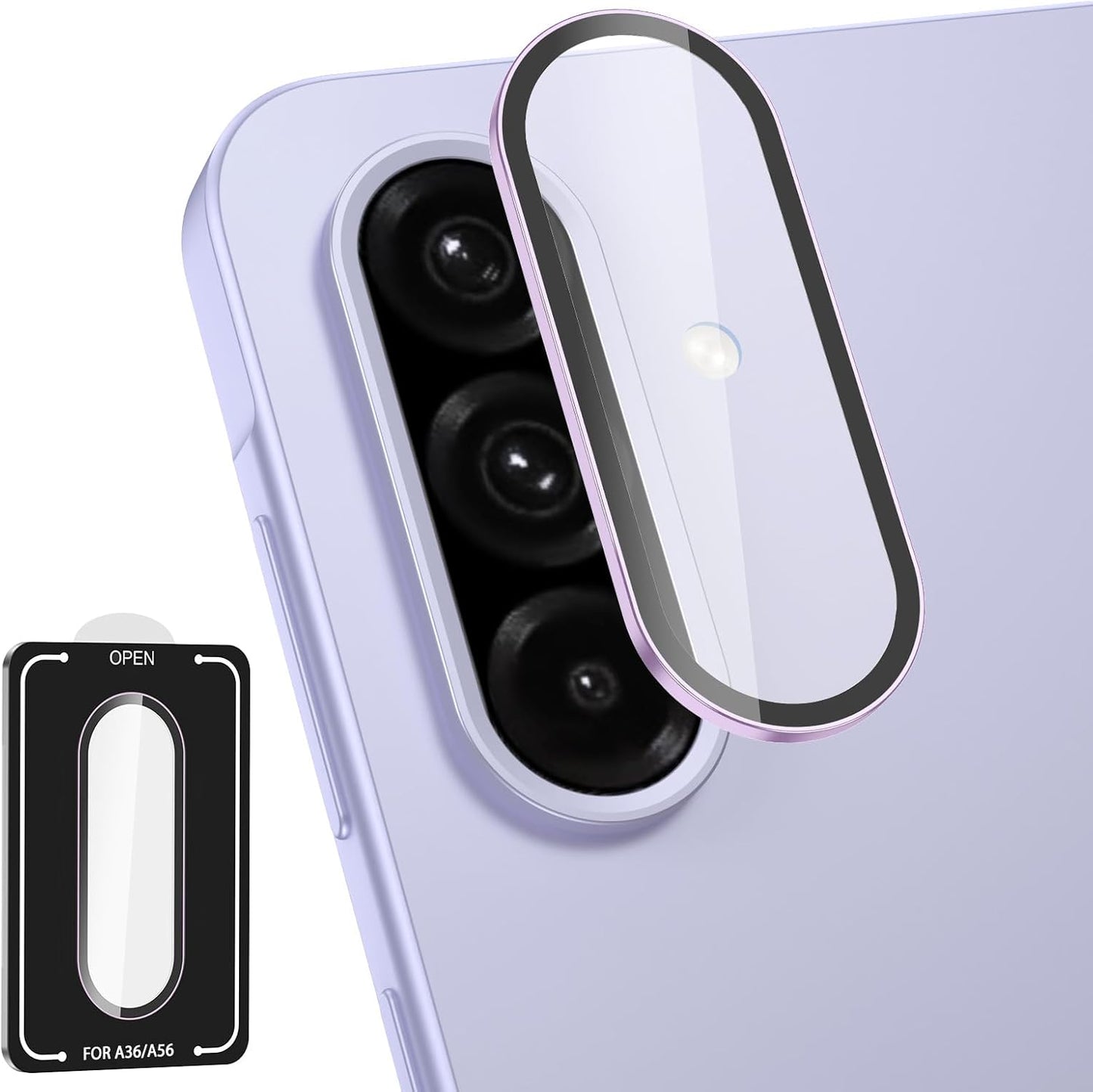 for Samsung Galaxy A36/A56 Camera Lens Protector, Individual Metal Ring Tempered Glass Lens Cover, [Strong Adsorption] Scratch Resistant Ultra-Thin HD Clear Lens Cover, 1 Set-Purple
