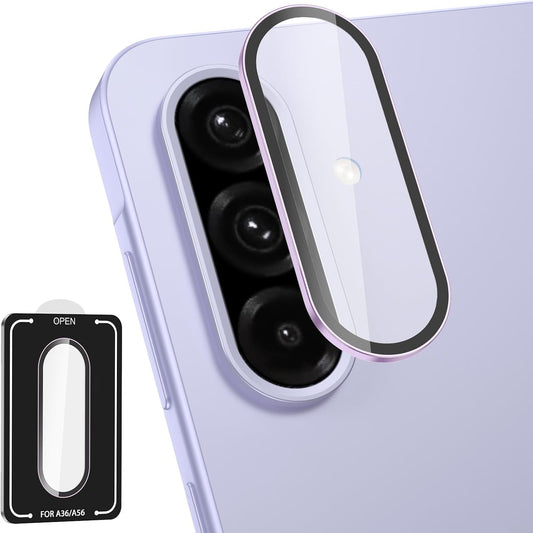 for Samsung Galaxy A36/A56 Camera Lens Protector, Individual Metal Ring Tempered Glass Lens Cover, [Strong Adsorption] Scratch Resistant Ultra-Thin HD Clear Lens Cover, 1 Set-Purple
