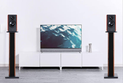 Wood Grain Speaker Stands 36 Inch Universal Floor Speaker Stand Pair Heavy Duty Hollowed Stands for Home Theater Speakers with Sand Filling Tuning Function - Pair