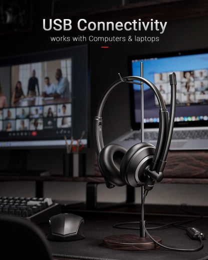 EH05-U Wired USB Headset with Noise Cancelling Microphone for PC Laptop - Headphones with In-Line Control, Lightweight, Enhanced Sound & MIC Mute