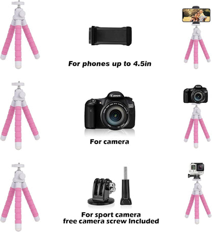 UBeesize Flexible Phone Tripod with Wireless Remote and Clip, Cell Phone Stand for Video Recording (Pink)