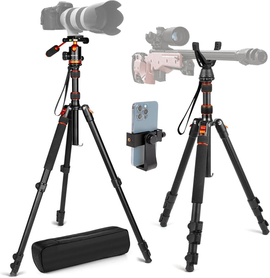 68" Tripod for Camera & Shooting Tripods, 2 in1 Camera Tripods & Monopods with Handle, Aluminum Rifle Tripod & Hunting Stick, Heavy Duty Tripod for DSLR,Canon,Nikon,Sony and Gun,Extra Carry Bag