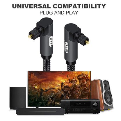 EMK 【Upgraded】 Double 90 Degree Optical Audio Cable Free-Rotating Toslink Plug Nylon Braided S/PDIF Digital Right Angle Optical Male to Male Cable for Home Theater,Sound Bar,TV(10ft/3m)