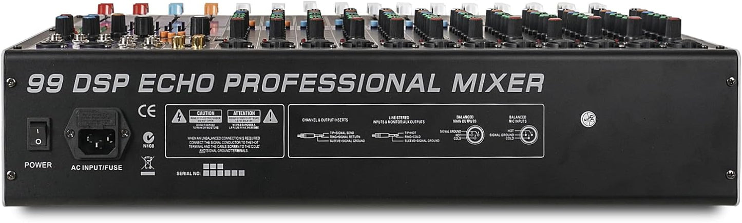 Sound Town 12-Channel Professional Audio Mixer with 99 DSP, USB MP3 Bluetooth, Dual 7-band EQ, 48V Phantom Power & Mute, Recording (TRITON-TX1202)