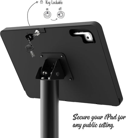 Tablet Floor Stand Compatible with 10.2" iPad 7 8 9, Rotate Lockable Metal Tablet Enclosure+Aluminum Pole+Metal Base - BSF302BT