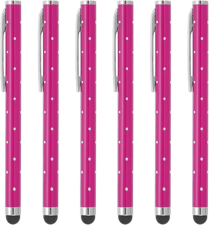 PATIKIL Stylus Pens for Touch Screens, 6 Pcs High Precision Universal Bling Stylus Crystal Metal Capacitive Pen for Touch Screen Devices Phone Tablets Laptop, Rose Red