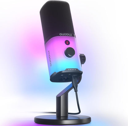 MAONO Dynamic Gaming Microphone: USB/XLR Streaming Mic for PC Podcast Recording, Custom Software, RGB, Mute Button, Gain Knob, 48kHz/24bit Studio Desktop Mic for YouTube Video Creation -PD100X RGB