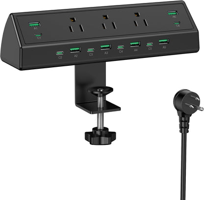Jgstkcity 90W Desk Clamp Power Strip,12 USB Ports (6 PD 45W USB-C),Surge Protector,ETL Listed Power Hub Extension Cord,Fast Charging Station for Home Office Desk Edge Mount (Black,12 USB-90W)