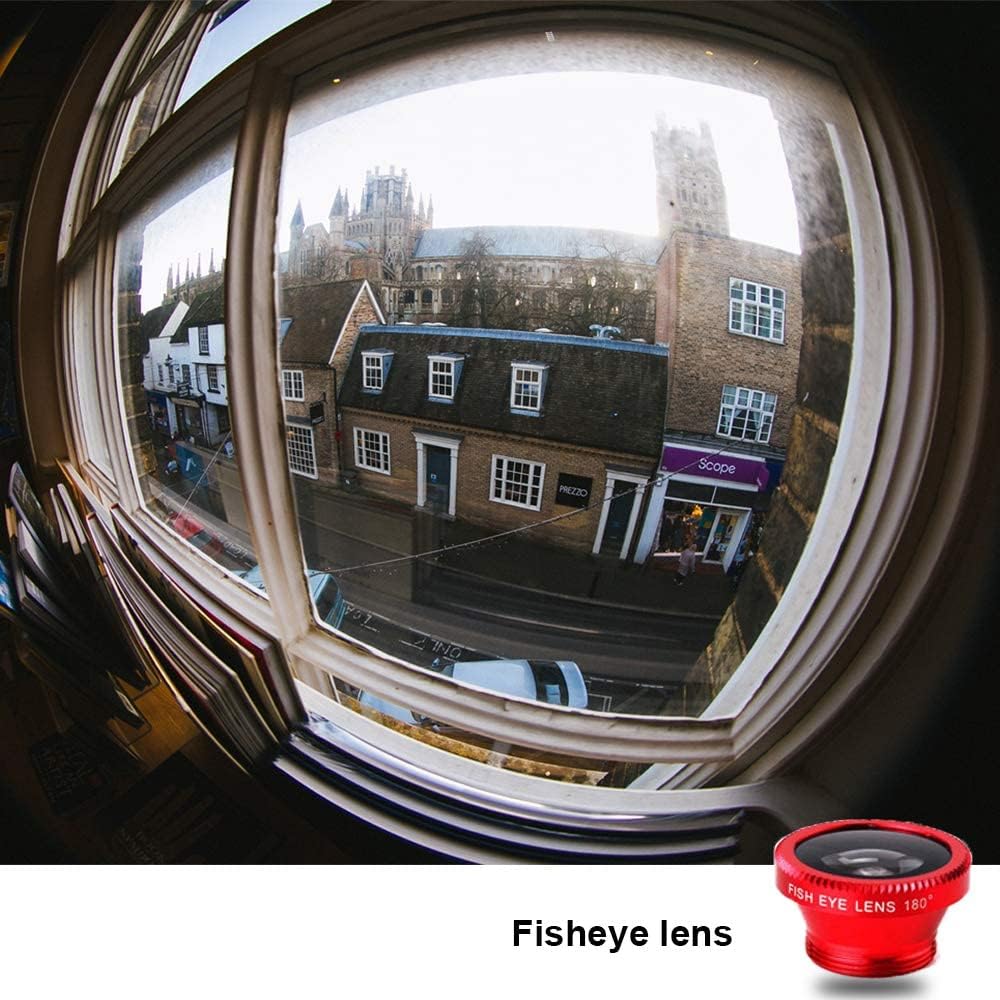 3 in 1 Cell Phone Camera Lens Kit Wide Angle Macro Fisheye Lens Universal for Smart Phones iPhone Samsung Android(Red)
