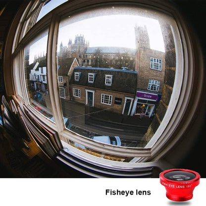 3 in 1 Cell Phone Camera Lens Kit Wide Angle Macro Fisheye Lens Universal for Smart Phones iPhone Samsung Android(Red)