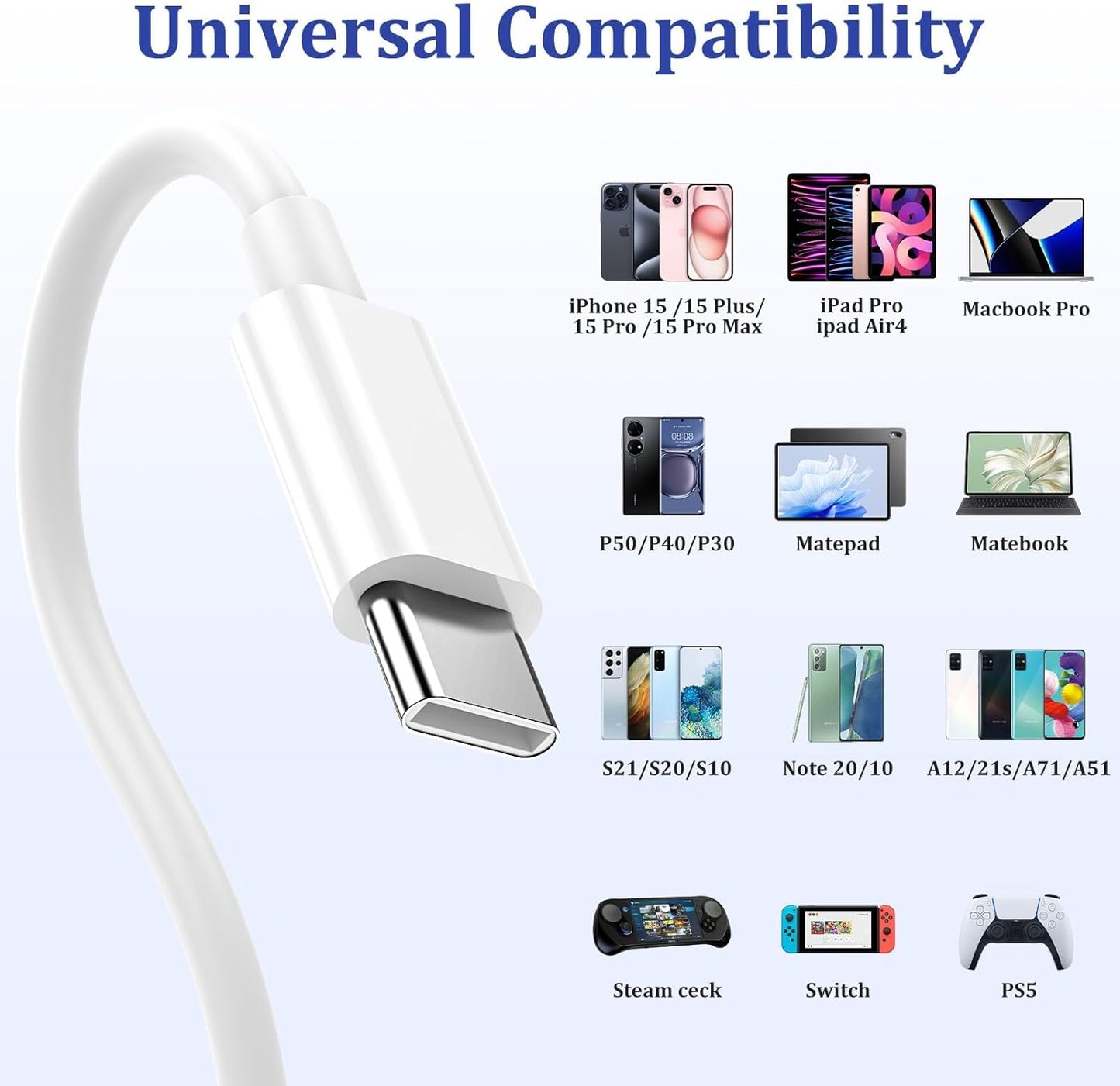 Long USB C Cable 10ft Fast Charging,3Pack 60W Type C to C 10 ft Charger Cord for Apple for iPhone 16/15/15 Pro/Plus/Pro Max,for MacBook Pro/Air,for IPad Air 4/5/Mini 6/Pro Charge 10 feet