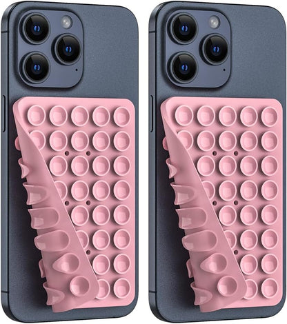 2PACK Silicone Double Sided Suction Phone Case Mount, Detachable Hands Free & Strong Grip Holder for Selfies & Videos, Compatible iPhone Android (Sand Pink, 2Pack 40 Suction Cups)