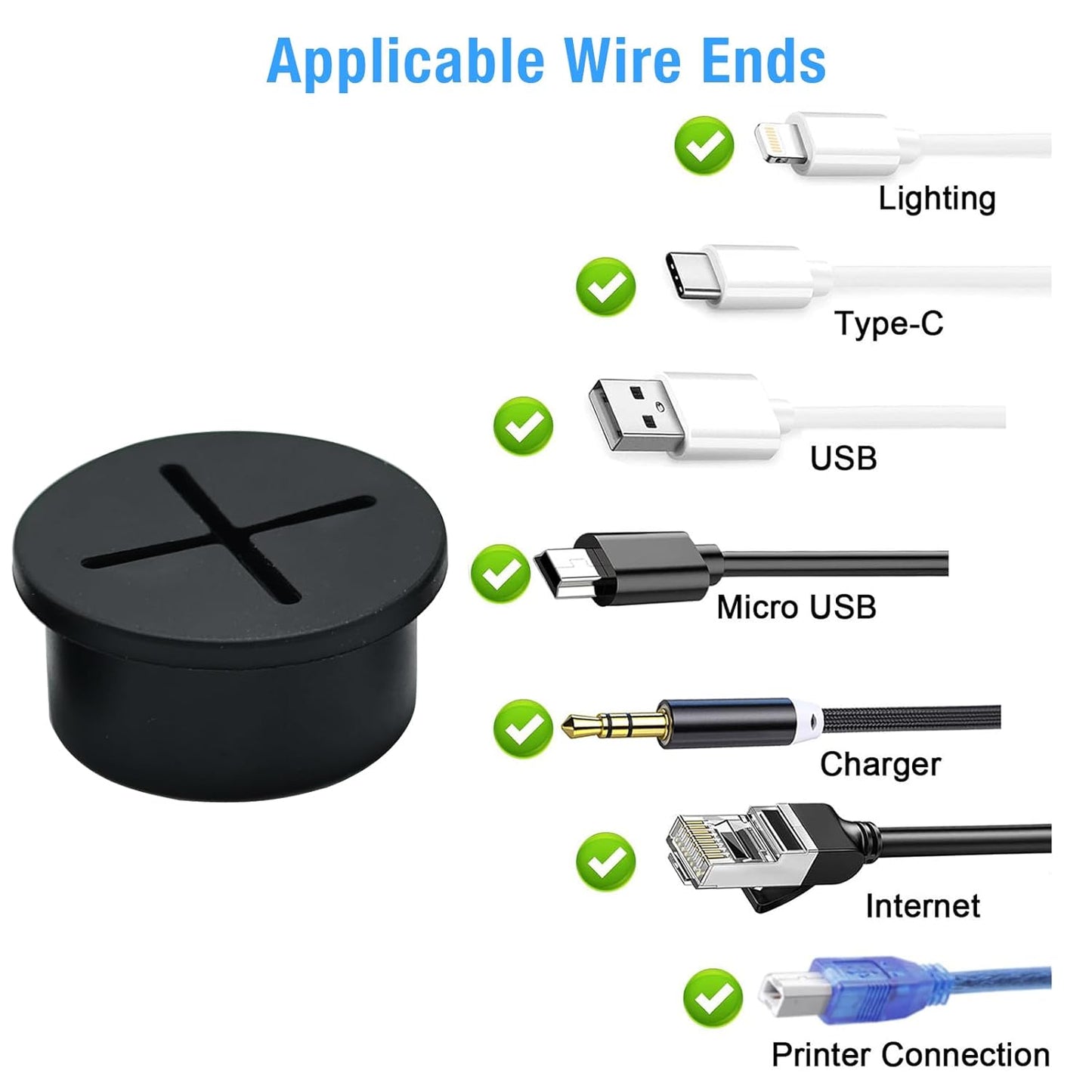 Desk Grommet, 1 in 25 mm Silicone Rubber Grommets, White Desk Hole Cover for Cables, Flexible Wall Cord Pass Through Grommet for Office Table Computer Home Furniture Wire Organizer-15 Pcs