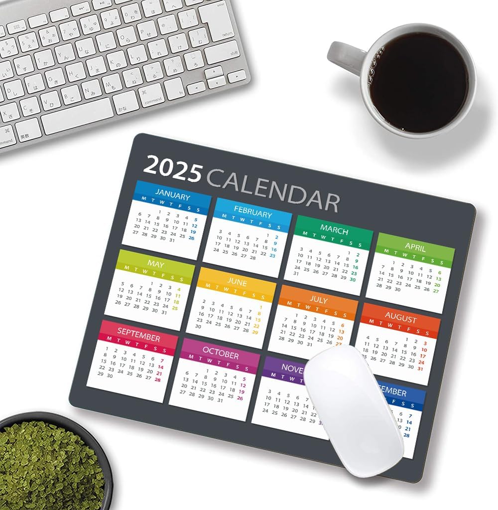 Mouse Pad, Premium-Textured Mouse Mat, Non-Slip Rubber Base Mousepad for Laptop, Computer & PC,9.5×7.9 in,2025 Calendar