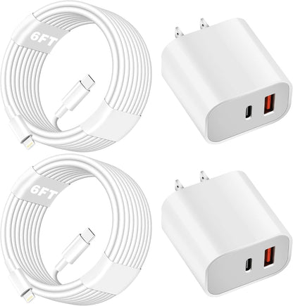 Fast Charger for iPhone,Dual Port A/C Apple iPhone Charger Fast Charging Block,2Pack Quick Double A/C iPhones Wall Chargers Adapter,6FT USB C to Lightning Cable for iPhone14 ProMax/13/12/11/XS/XR/iPad