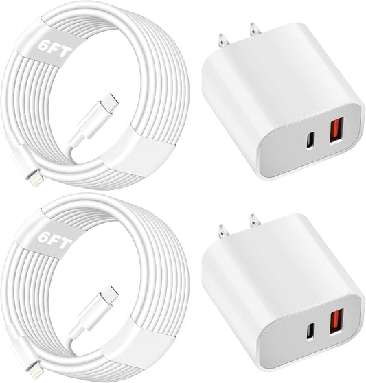 Fast Charger for iPhone,Dual Port A/C Apple iPhone Charger Fast Charging Block,2Pack Quick Double A/C iPhones Wall Chargers Adapter,6FT USB C to Lightning Cable for iPhone14 ProMax/13/12/11/XS/XR/iPad