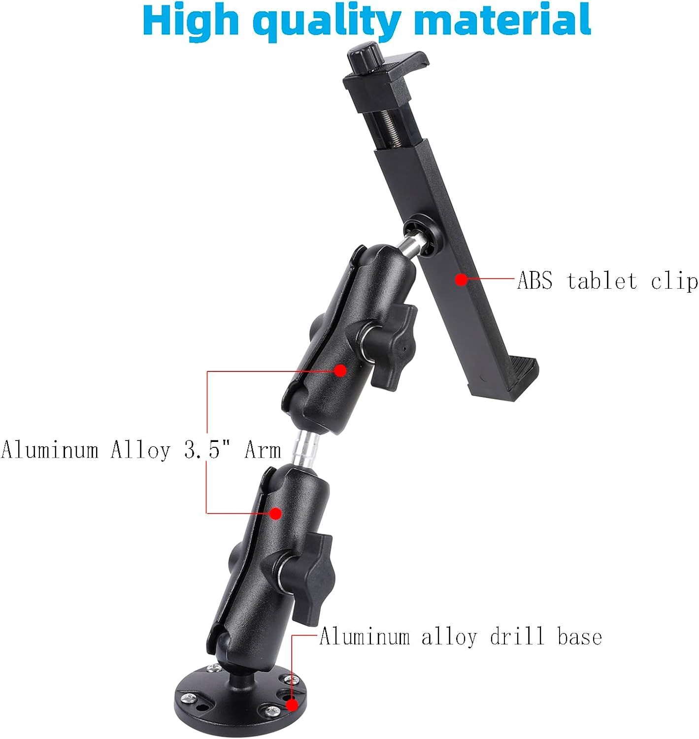 Aluminum Heavy Duty Drill Base Car Tablet Mount for 6.5"-12.9" Tablets/iPad Pro/Mini/Samsung Tab/Surface, 360° Adjustable 2-Stage Tablet Holder for Truck, Business Vehicle, Desktop, Wall, etc.