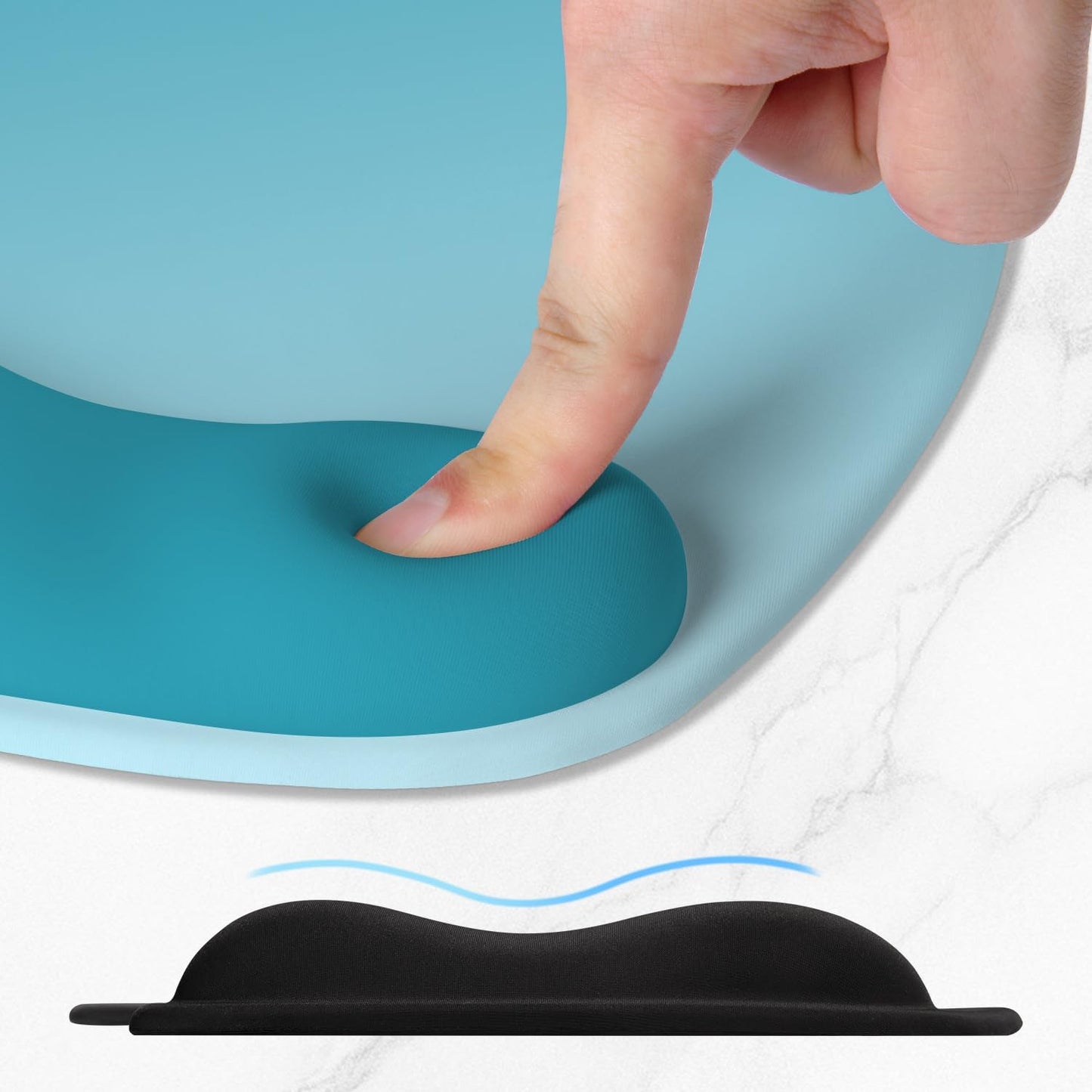 ITNRSIIET Ergonomic Mouse Pad, Cushioned Gel Wrist Rest, Non-Slip Base, Smooth Surface, Compatible with All Mice for Office & Gaming, Desk Accessory, 9.5 x 8.2 inch, Ombre Blue Gradient