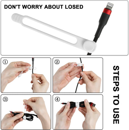 Nearockle 16Pcs Silicone Cable Straps Wire Organizer for Bundling Earphone, Phone Charger, Computer Cords, Reusable Cable Ties Cord Organizer in Home,Office,Kitchen,School(White)