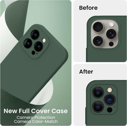 FireNova Designed for iPhone 15 Pro Max Case, Silicone Upgraded [Camera Protection] Phone Case with [2 Screen Protectors], Soft Anti-Scratch Microfiber Lining Inside, 6.7 inch, Alpine Green