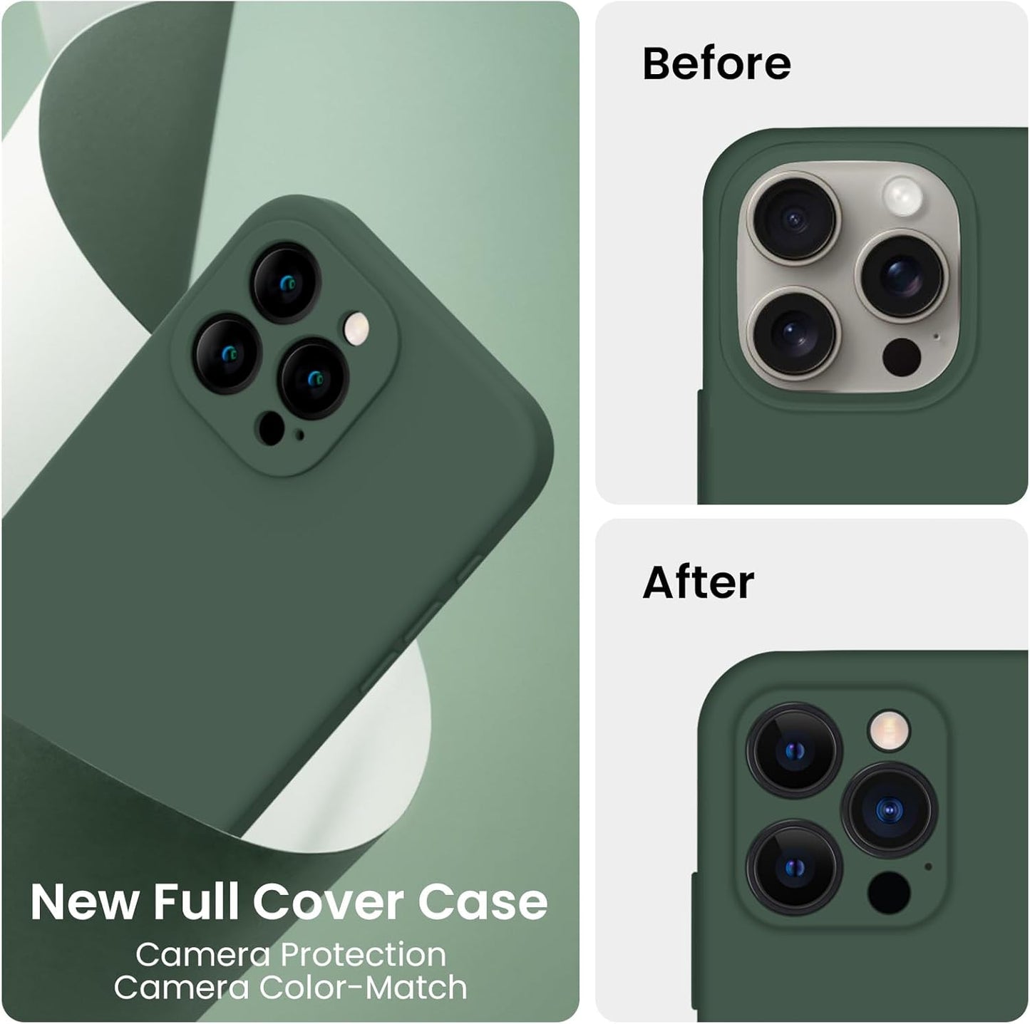 FireNova Designed for iPhone 15 Pro Case, Silicone Upgraded [Camera Protection] Phone Case with [2 Screen Protectors], Soft Anti-Scratch Microfiber Lining Inside, 6.1 inch, Alpine Green