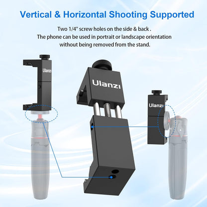 ULANZI ST-02S Aluminum Phone Tripod Mount w Cold Shoe Mount, Support Vertical and Horizontal, Universal Metal Adjustable Clamp for iPhone 12 11 Pro Xs X Max 8 7 Plus Samsung Android Smartphones