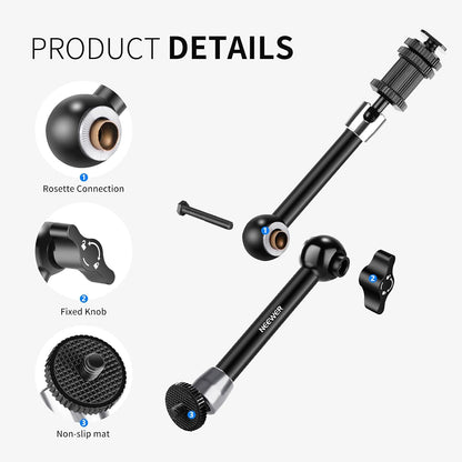NEEWER 5.9"/15cm Adjustable Friction Magic Arm with 1/4" Screw on Both Ends, Compatible with SmallRig Cage, Flash/LED Light/Microphone/Monitor/SuperClip, Max Load 4.4lb/2kg, ST15