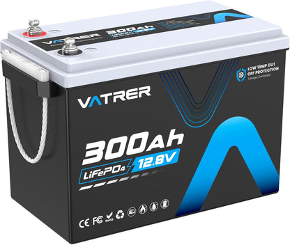12V 300AH Low Temp Cutoff LiFePO4 Battery, Built in 200A BMS, Max 2560W Power Output, 5000+ Cycles Rechargeable Lithium Deep Cycle Battery, Perfect for RV/Camper, Backup Power, Solar and Off Grid
