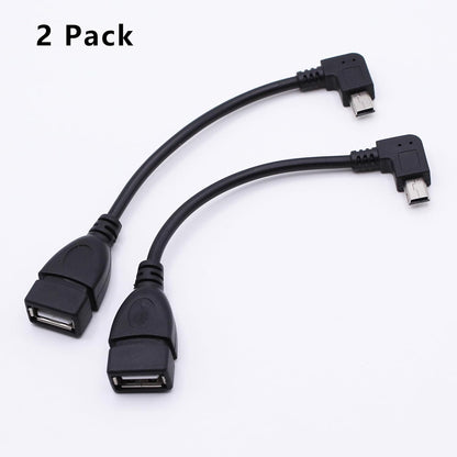 90 Degree Mini USB to USB A OTG Adapter Cable 5.5in Left Angle Mini USB 5-Pin Type B Male to USB Type A Female Adapter Cord for Digital Cameras,Black,14cm(2 Pack,Left)