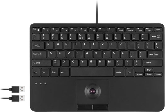 Perixx PERIBOARD-526 US, Wired Mini USB Keyboard with Trackball - X Type Scissor Keys - 11.18x7.17x1.1 Inches - Build-in 2 USB Hubs - US English