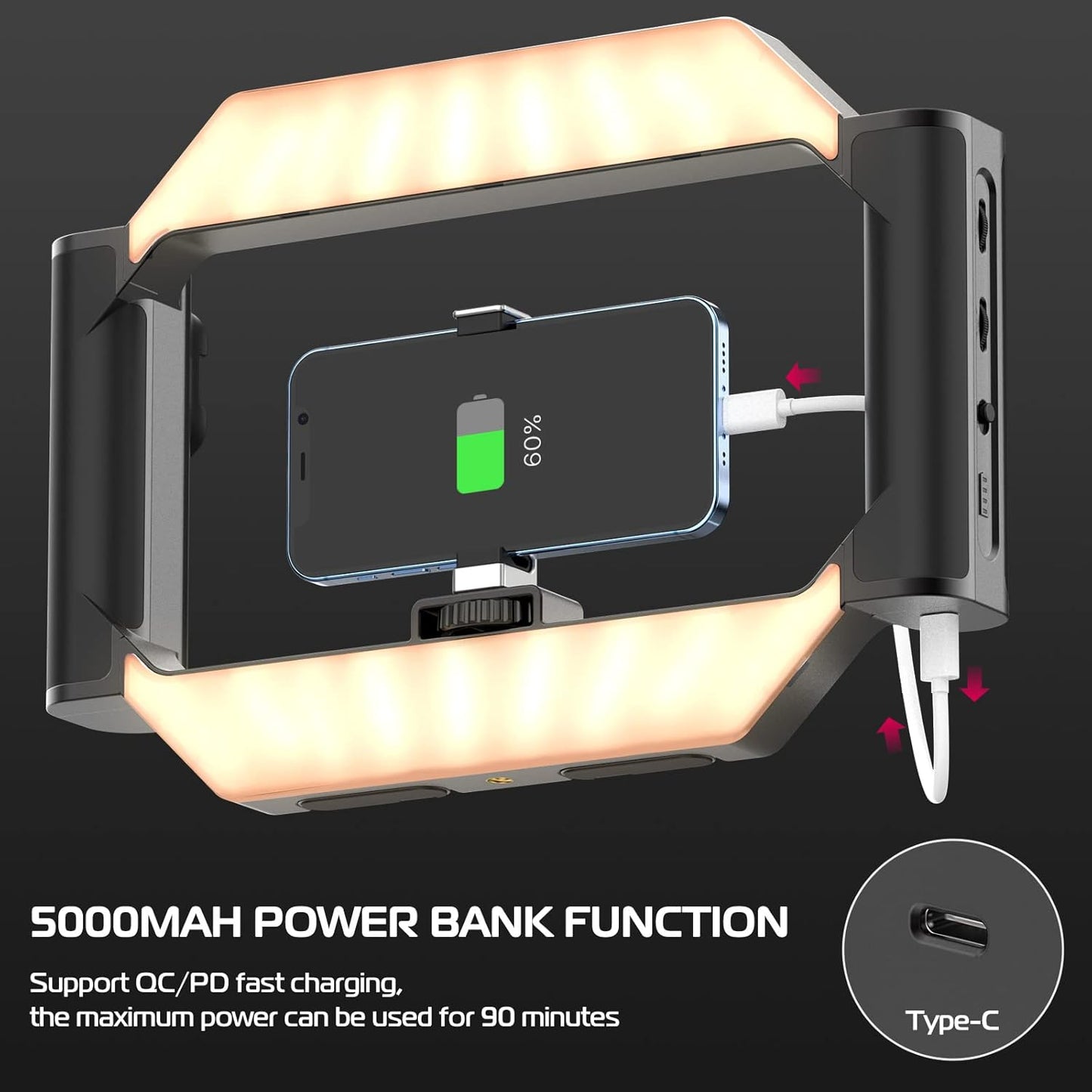 ULANZI Smartphone Video Rig with Light, U-Rig Light Cell Phone Handheld Stabilizer with Ring Light 2500K-9000K CRI 90+ for Filmmaking Live Steam YouTube Video Recording, with 5000mAh Build-in Battery