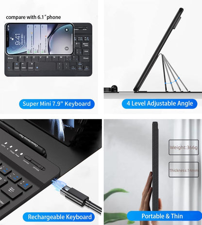 for Samsung Galaxy Z Fold 7 6 5 Keyboard and Mouse, Portable Mini 7.9 inch Bluetooth Keyboard with Leather Case and Capacitive Pen, 4 in 1 Set for Z Fold7 6 Accessories