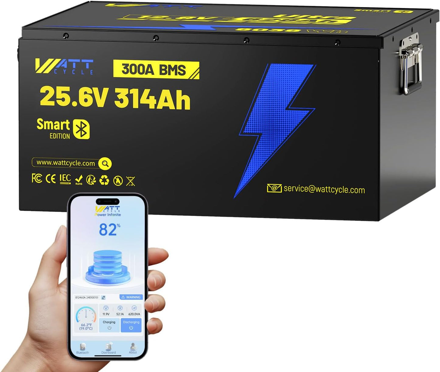24V 314AH LiFePO4 Lithium Battery, Built-in Bluetooth 5.0 & 300A BMS, Upgrade Aluminum Frame MAX 8038Wh Energy, 15000+ Deep Cycles Batteries, Perfect for Home Energy, RV, Marine, Solar