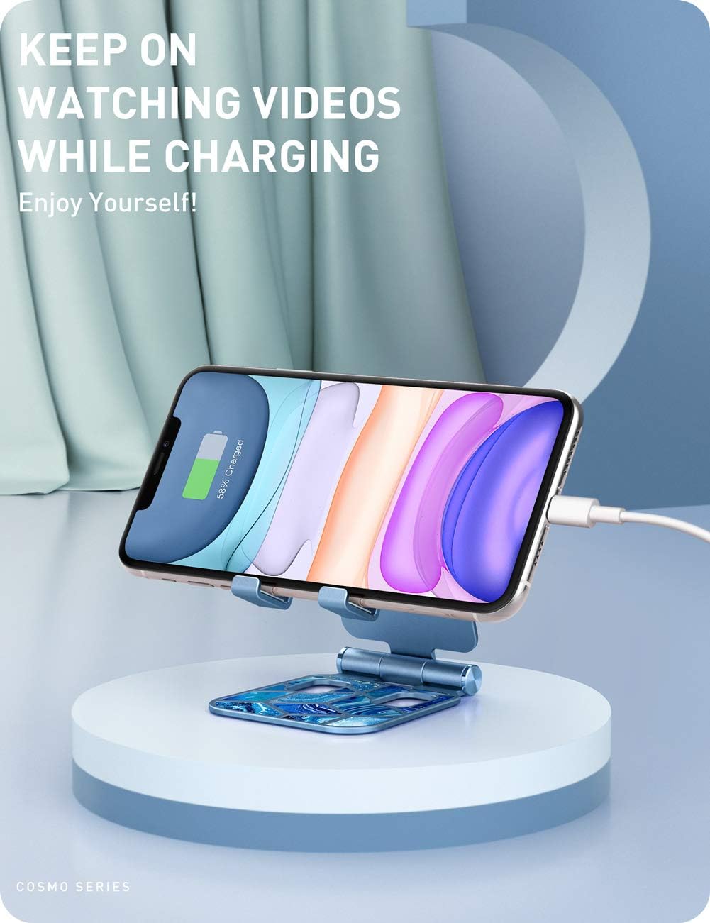 i-Blason Cell Phone Stand for Desk, Cell Phone Holder, Fits All Smart Phones, iPhone 16 15 14 13 Pro Max, Foldable Phone Stand Holder, Blue