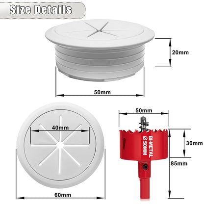 6PCS Desk Grommet, 2 Inch(50mm) Cable Hole Cover for Office and Home Table, Desktop Wiring Management and Protection (White, 6pc)