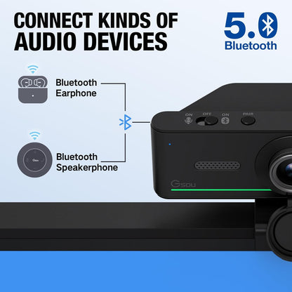 1080P Webcam with Mics, Auto Light Correction, USB Plug&Play, Privacy Cover, Computer Webcam Connect Bluetooth Headset/Earphone/Speaker, Full HD for Business Meetings & Live Streaming