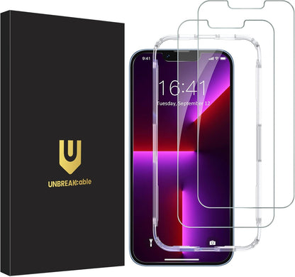 UNBREAKcable 2-Pack Screen Protector for iPhone 14 Plus/iPhone 13 Pro Max, Double Shatterproof Tempered Glass [Easy Installation] [9H Hardness] [99.99% HD Clear] [Case Friendly] for iPhone 6.7 inch
