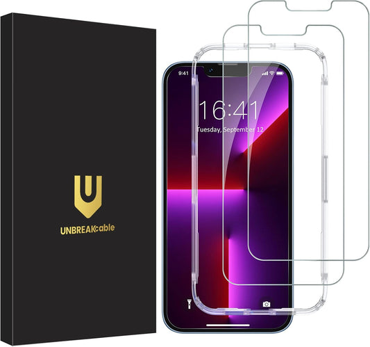 UNBREAKcable 2-Pack Screen Protector for iPhone 14 Plus/iPhone 13 Pro Max, Double Shatterproof Tempered Glass [Easy Installation] [9H Hardness] [99.99% HD Clear] [Case Friendly] for iPhone 6.7 inch