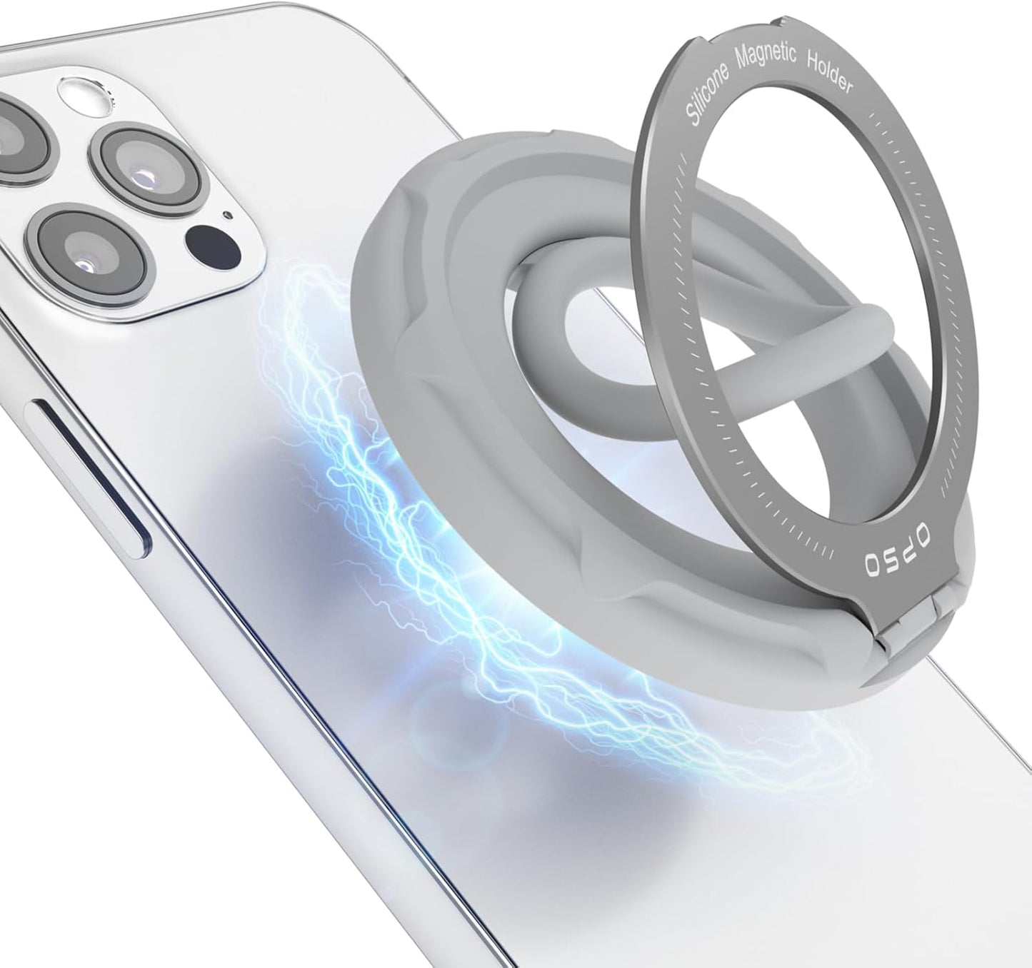 OPSO Magnetic Phone Ring Holder for MagSafe, 360 Degree Rotation Silicone Finger Ring Grip Stand Holder, Adjustable Kickstand, Compatible with iPhone 16 15 14 13 12/Pro/Max, Samsung and All Smartphone