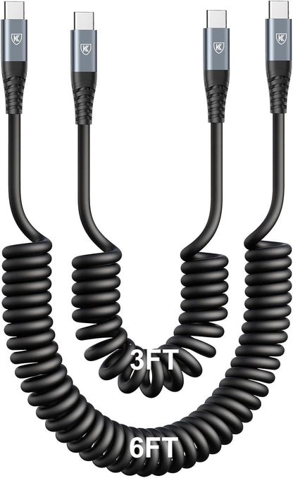 KIYODA 3FT & 6FT USB C to USB C Cable 2Pack - Coiled Type C Fast Charging Cable for Car, Compatible with iPhone 16/15/Plus/Pro/Pro Max/MacBook Pro 2020/Samsung Galaxy S23