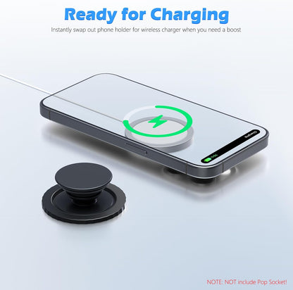 imluckies Magnetic Base Compatible with PopSocket Phone Grips and MagSafe iPhone Series Case, Removable Kindle/Phone Holder Base, Thin & Light Portable Plate, Pure Black