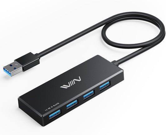 USB 3.0 Hub,4 Port USB Splitter Extender Portable Adapter Multiport Data Hub for Laptop,Xbox, Flash Drive,HDD,Console,Camera,Keyborad,Mouse Windows,Mac OS PC,Not Designed to Charge Devices-Black